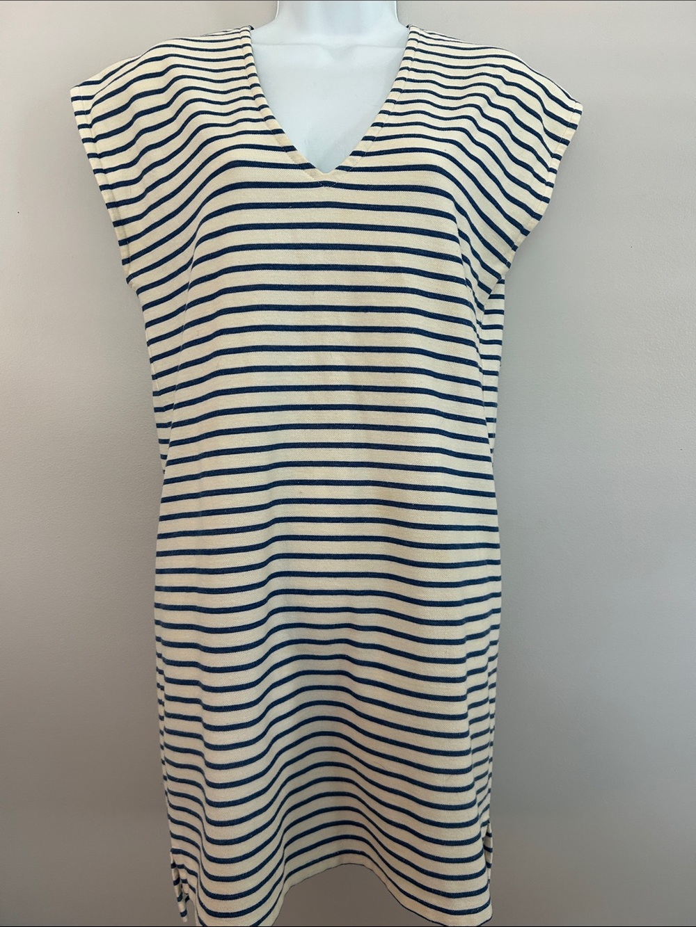 Madewell Striped V-Neck Sleeveless Blue/Cream Dress